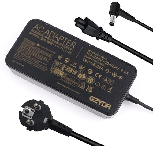 19V 6.32A 120W AC Ladegerät Adapter Kompatibel für ASUS A15-120P1A PA-1121-28 ADP-120RH B N750 N500 G50 N53S N55 FX504 UX510UW N56J N56VM N56VZ Laptop Netzteilkabel