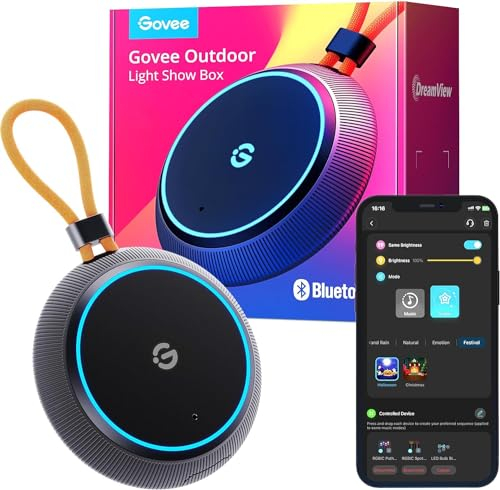 Govee Outdoor Light Show Sync Box, Bluetooth Smart Gruppenkontrolle 10 Geräte, IP65 wasserdicht, batteriebetrieben, USB aufgeladen, unterstützt Govee Außen- und Innenbeleuchtung