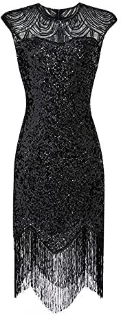 1920 Flapper Robe Charleston à Sequins Robe soirée Frange Paillettée Style années 20 pour Party, Bal, Soirée, Cocktail, Gatsby