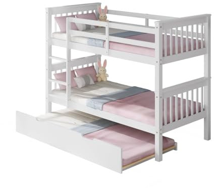 SlumberWorx OLIVER WHITE WOODEN BUNK BED WITH TRUNDLE – SINGLE