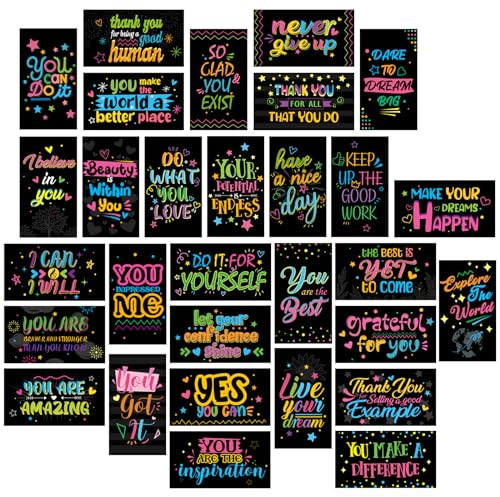 MWOOT 90 Stück Motivation Notizkarten Motivational Cards, Ermutigungs Gruß Karten für Schule Arbeitsplatz, Inspirations Dankes Karten Geschäft Karten für Studenten, Büro, Lehrer (30 Designs, Dunkel)