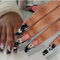 Goiern 24pcs Press on Nails Long Rhinestone Pink Fake Nails Black Nails Square Bling Glossy 3D Flower False Nail Tips Artificial Nails Finger Manicure for Women and Girls