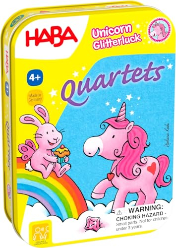 HABA 306999 Einhorn Glitterluck Quartette Mini - Reisespiel ab 4 Jahren, Made in Germany