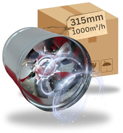 TronicXL 315mm Premium Industrie Axial Rohrlüfter Metall Abluftventilator Lüfter Zuluft Abluft Rohrventilator Abluftlüfter Stahl Kanallüfter für Dauerbetrieb Gebläse Kanalgebläse FAN