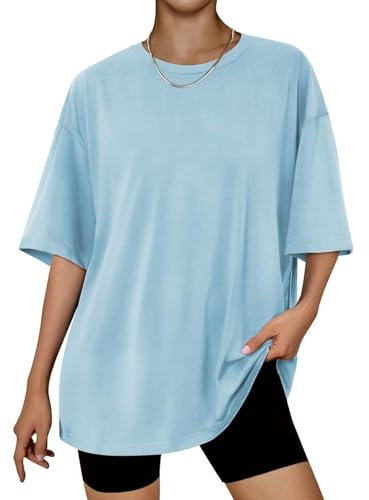 AirMood Womens Oversized Loose Fit T Shirts Tops Summer Short Sleeve Oversize Tee Tshirt (Sky Blue,L)