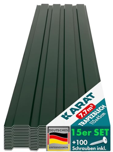 Foglio di rivestimento ondulato in metallo, copertura per capanno da giardino, antiruggine, resistente ai raggi UV, kit di montaggio incluso, 15 pezzi - 7,7 m², 115 x 45 cm