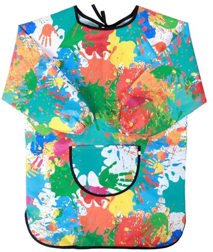 Molain Malschürze für Kinder, Graffiti Wasserdicht Malkittel Langarm Mit Taschen für Körpergröße 100-120cm, Malen, Basteln, Backen, Kochen (Mehrfarbig)