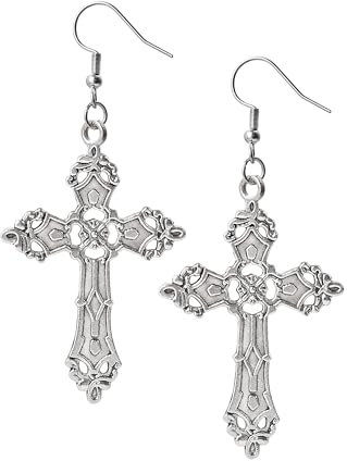 Hanary Gothic Cross Earrings, Zinc Alloy Cross Dangle Earrings, Goth Jewelry Gift for Women