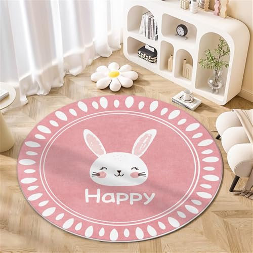 Teppich Kinderzimmer Mädchen Jungs für Kinder Weicher Kinderzimmerteppich Baby Spielen Krabbelmatte Rutschfester Teppichbodenkissen Spielzimmer Schlafzimmer Tier Kaninchen Wal (Rosa 1, 100x100CM)