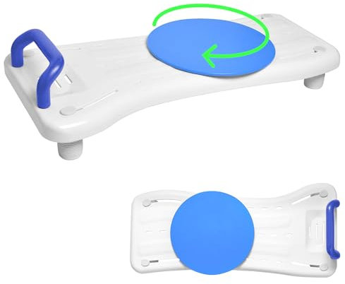SUBTLETY 76x34cm Badebretter mit Drehscheibe für Badewanne 41-63cm Einstellbar Duschbretter mit PP Sitzbrett & Blau Sicherheits Griff Wannenbrett Tragfähigkeit Max. 150KG für Erwachsene Senioren