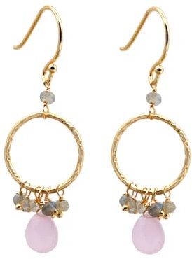 KOKO Boucles d'Oreilles en Quartz Rose et Labradorite Authentiques – Pierres Naturelles – Boucles Pendantes Boho Plaquées Or 18K – Bijoux en Pierres Semi-Précieuses avec Boîte Cadeau