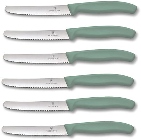 Victorinox Coltello da tavola Swiss Classic | 6 pezzi | verde menta | taglio ondulato extra affilato | Swiss Made | ideale anche come coltello per panini