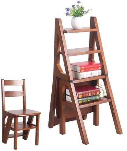 Oak Wood Foldable Step Stool Ladder – 120kg Capacity, Slip-Resistant Feet, Space-Saving Design 4-Step Ladder