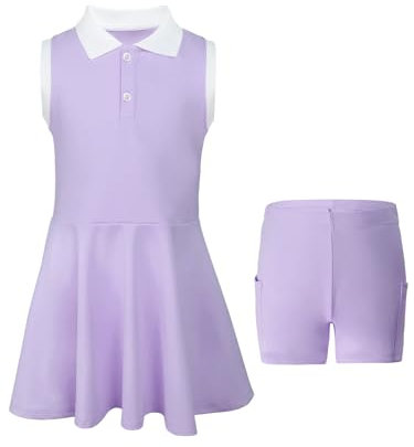 SPFASZEIV Vestito da Tennis per Ragazze con Tasche Separate per Pantaloncini Abito Sportivo da Golf Senza Maniche Polo Tennis Dress 11-12 Anni Viola