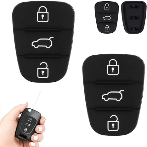 2 Stück Autoschlüssel Tastenfeld 3 Tasten, Kompatibel mit Hyundai i10, i20, i30, ix35, Kia Sportage, Ceed und Mehr Ersatz Tastenfeld Gummi Schlüssel Gehäuse Auto Fernbedienung Schlüsselgehäuse (1)
