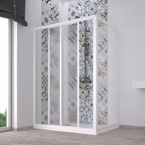 Box doccia angolare Acril in Acrilico con profili in PVC apertura centrale riducibile Made in Italy (Bianco, 80x90 cm)
