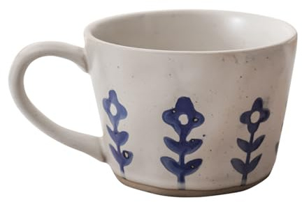 Jarsense 12oz Handcrafted Rustic Ceramic Coffee Mug - Japanese-Inspired Pottery Cup, Blue Flower Design, Dishwasher & Microwave Safe