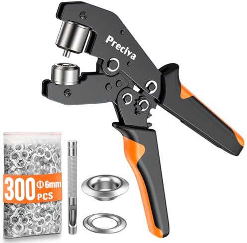 Pince à Oeillets Professionnelle, Preciva 6mm Pinces a Oeillet Magnétique avec 300pcs Œillets Métalliques Kit de Perforatrice Cliquet D'œillets pour Bâches, Affiche, PVC Bannière, Carton