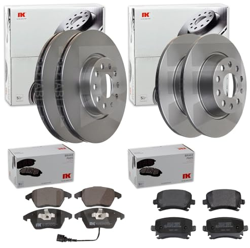NK Bremsscheiben + Beläge vorne + hinten | 2047115 + 224770 + 2047133 + 224775 passend für Golf 6 Passat B7 365