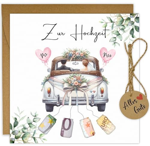 JOYEASE Hochzeitskarte Geldgeschenk mit Umschlägen, Geldgeschenk Hochzeit, Hochzeitsgeschenke für Brautpaar, Hochzeitsgeschenk Geld Glückwunschkarte Hochzeit - Hochzeitsauto