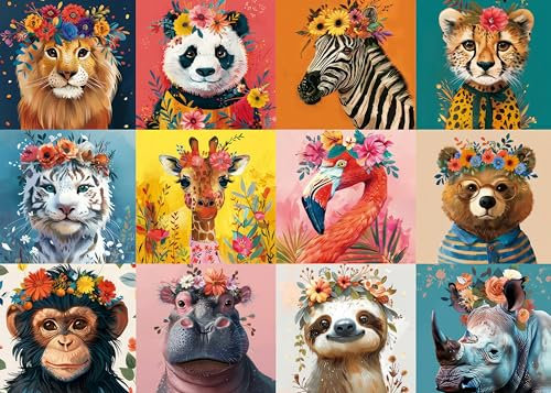 AveJoys Puzzle für Erwachsene 1000 Teile Zwölf süße Tiere 70 x 50 cm Puzzles für Erwachsene Pädagogisches Spiel Herausforderung Spielzeug 1000 Teile Puzzles für Erwachsene Kinder