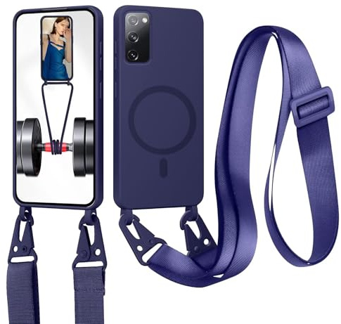 xinyunew Cordon de Coque Compatible avec Samsung Galaxy S20 FE Compatible avec MagSafe Coque,Collier Étui Silicone Liquide avec Tour de Cou Lanière en Corde Souple TPU Antichoc Housse-Bleu