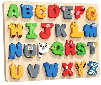 JWQFBC Wooden Puzzle with Alphabet Letters And Animals for Kids