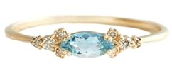 Stfery Ring Damen Gold 14K, Stacking Ring mit Aquamarin Marquiseschliff, Vintage Stein Dünn Stapelring Echt Gold Au585 Gr. 58 (18.5)