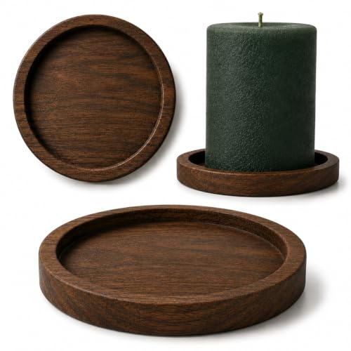 Elegante Kerzenuntersetzer, 2er Set aus nachhaltigem Nussbaumholz Ø10cm⇧1,3 | eckiger Rand, markante Holzmaserung, als Kerzenteller für Stumpenkerzen oder Getränkeuntersetzer verwendbar