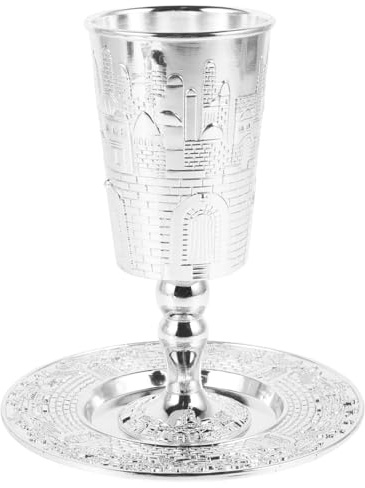 FOMIYES Ensemble Tasse De Kiddouch En Alliage De Zinc Pour Shabbat | Argent Et Alliage De Zinc, Tasse Et Soucoupe Assorties, Pour Shabbat Et FêTes Juives