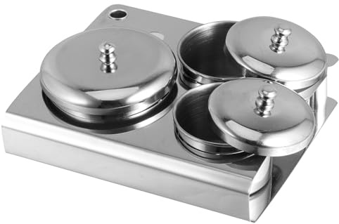 HEATSHAKING Coupelle à Ongles en Cristal en Acier Inoxydable Argenté, Lot de 3 Pièces Polyvalentes avec Couvercles pour Salon Professionnel de Manucure