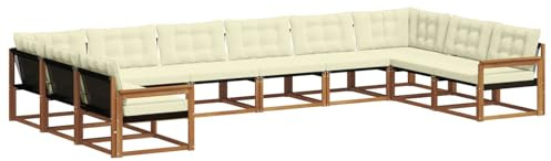 vidaXL Outdoor-Sofagarnitur mit Kissen 10 pcs Natur und Creme, Gartenmöbel Set, modernes Sofa für draußen, ergonomisches Design, bequemer Sitzplatz, stilige Couch für den Patio