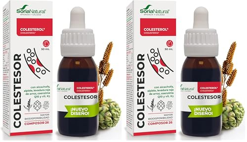 Soria Natural Composor 26 Colestén Complex – Con Extractos de Alpiste, Alcachofera y Levadura Roja de Arroz – Ayuda a Normalizar los Niveles de Colesterol – Salud cardiovascular - 50ml (Paquete de 2)