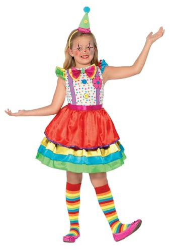 Smiffys Deluxe Clown Girl Costume, with Dress and Hat, Girls Fancy Dress, Clown Dress Up Costume, Age 7-9