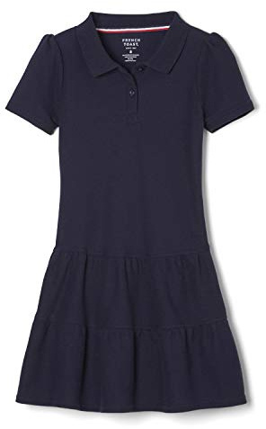 French Toast Girls' Short Sleeve Ruffle Pique Polo Dress, Navy, XS (4/5)