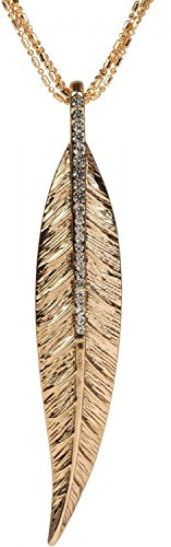 styleBREAKER Damen Halskette Blatt Anhänger Strass 71cm | 3-reihig. Karabiner Verschluss. verstellbar bis 76.5cm. Anhänger 9.4cm. Glanz-Finish. Schmuckstück.