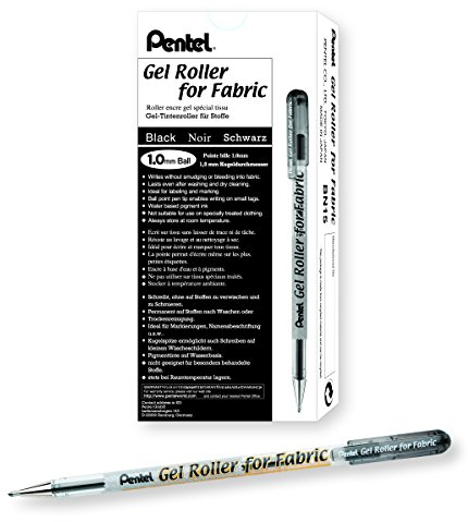 Pentel BN15-A BN15 Gel-Tintenroller für Textilien, Kugeldurchmesser 1,0 mm Strichstärke 0,5 mm, 12 Stück, schwarz