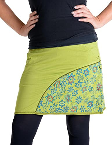 Vishes - Alternative Bekleidung - Bedruckter und bestickter Baumwollrock mit Blumen und ?Hosentaschen? hellgrün-grün 38