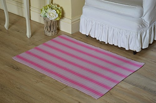 Quayside Home Floor Rug, 100% Cotton Solent Stripe Rib Weave Fuchsia Pink/Orchid 60x90cm 2x3