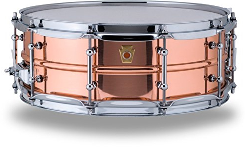 Ludwig Kupfer Phonic Glatte Snare Drum 35,6 x 12,7 cm. Glattes Finish mit Spannböckchen