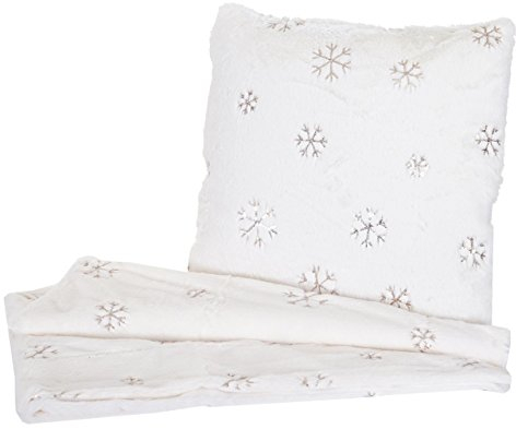 Mendler Set Wohndecke + Deko-Kissen Schnee, Kuscheldecke Sofadecke Zierkissen+Füllung, flauschig Pailletten