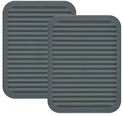 Smithcraft Lucky Plus Silikon-Gummiuntersetzer für heiße Pfannen und Töpfe, hitzebeständige Tisch-Abtropfmatte oder Platzsets, 2er-Pack, Größe: 22,9 x 30,5 cm, Farbe: Grau, Form: rechteckig