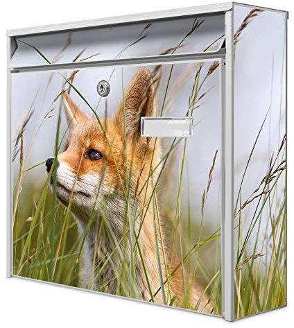 banjado® Burg-Wächter® Briefkasten mit Motiv Fuchs/Briefkasten ohne Zeitungsfach 32x36x10 cm groß/Briefkasten mit Namensschild A4 Einwurf inkl. Montagematerial & 2 Schlüsseln