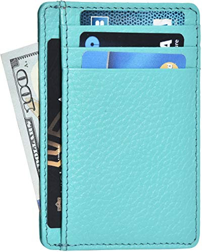 Real Leather Slim Minimalist Wallet for Men and Women -RFID Blocking Front Pocket Thin Credit Card Holder Stylish Wallets (Light Geen)