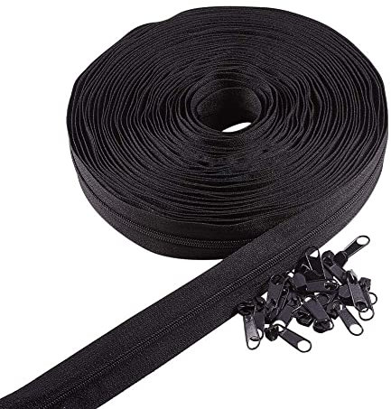 BENECREAT 10m 3# Cerniera in Nylon Nero con Chiusura a Cerniera 20 Pezzi Accessori Tagliati per Uso Domestico Cucito a Mano