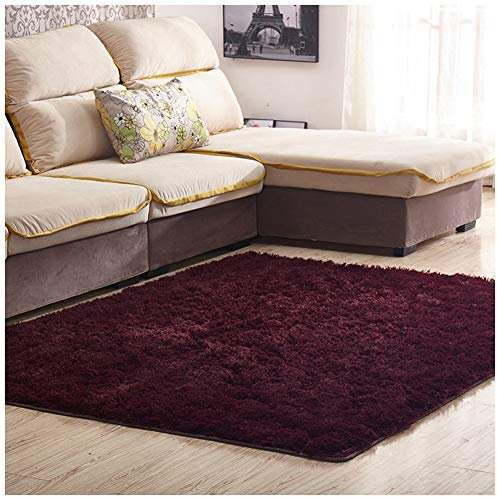 ZIXINGA Shaggy Teppich Kunstfell Hochflor Langflor Teppiche Wohnzimmer Matte Für Wohnzimmer Bettvorleger Schlafzimmer Burgunderrot 60X120cm
