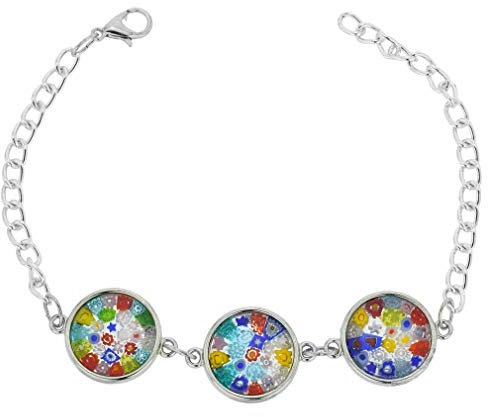 Glass Of Venice Pulsera Millefiori Discos de Plata y Cristal de Murano - Multicolor