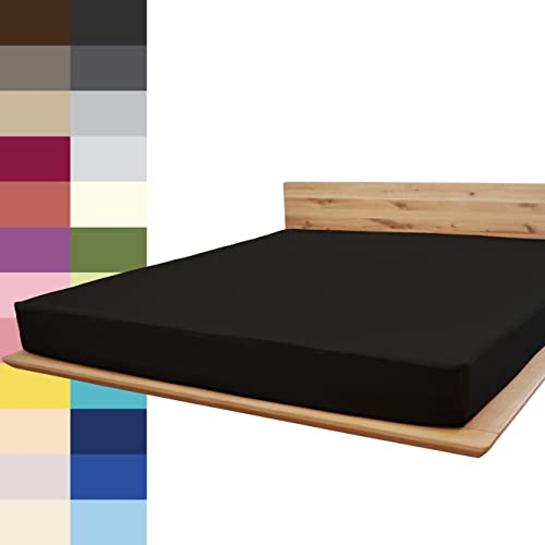 JONA SLEEP® Premium Spannbettlaken (180-200 x 200 cm) Jersey Baumwolle Schwarz - 220 g/m² - ÖKO-TEX 100 zertifziert - Made in Austria