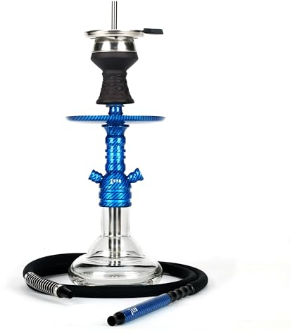 RMAN Cachimba Shisha 38 cm Shisha Cachimba Completa con Manguera Cachimba Portatil con Accesorios de Primera Incluyendo Boquillas, Cazoleta de Cristal, Pinzas de Carbon - Bleu