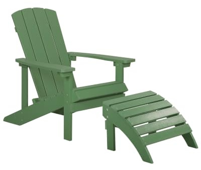 Moderner Muskoka Gartenstuhl Kunstholz Grün mit Hocker Armlehnen Adirondack